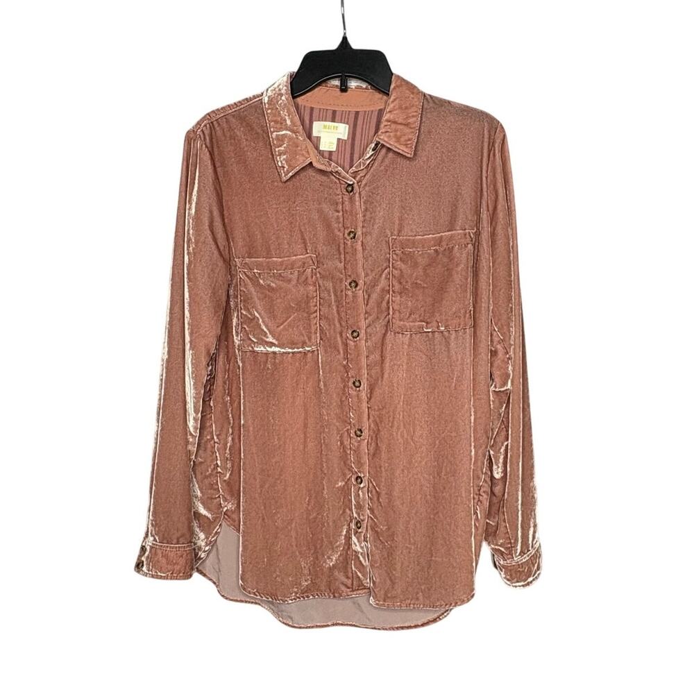 Maeve Anthropologie Karina Crushed Velvet Button Down Patch Pocket Shirt 10